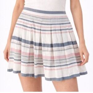 Sim & Sam Women’s pleated striped mini skirt in white, pink, and blue size M